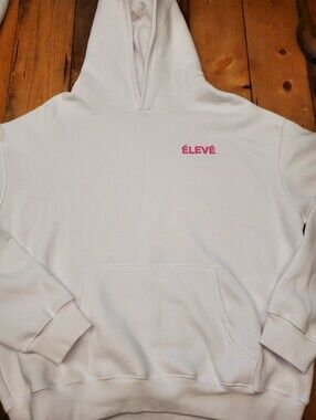ÉLEVÉ White Oversized Hoodie L Pink Logo French Streetwear Pullover